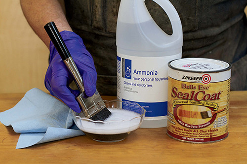 Sudsy ammonia cleans shellac brushes and spray guns even better than alcohol, and it’s nonflammable.
