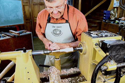 Making the ken is a straightforward exercise in spindle turning. Chuck your ken blank between centers, and use a sharp spindle gouge to turn it to a comfortable handle profile and smallest end cup. Scrape the spike end of the ken down until it fits the 7/16"-dia. hole in the opposing cup piece.