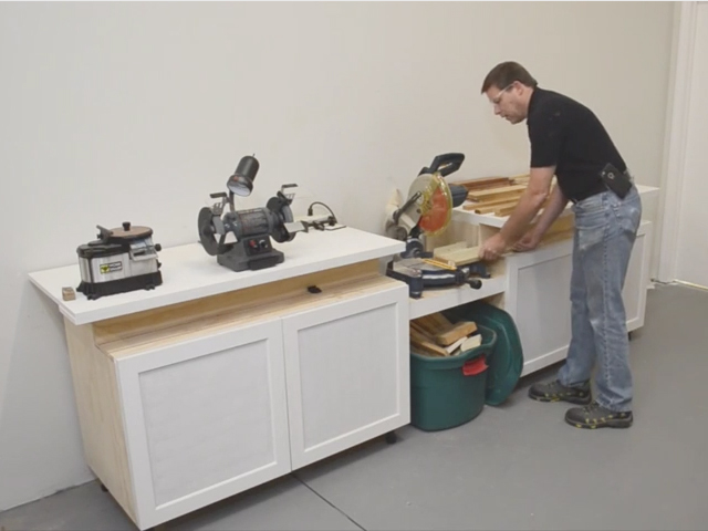 behind his space saving Miter Saw Station project. Putting the saw 