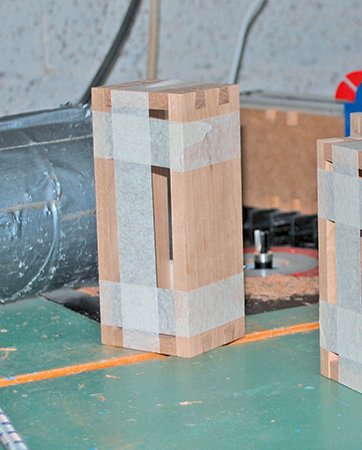Thanks to precise routing, the author’s dovetail jig enabled him to glue up the car bodies using just masking tape to hold the parts together.