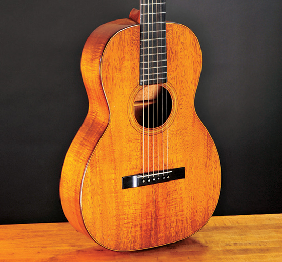 This koa wood Martin guitar sports a nitrocellulose lacquer finish, like almost all furniture of the Jazz Age.