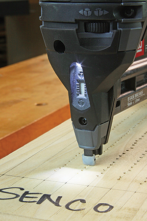 All seven nailers offer LED task light, and SENCO’s front mounting makes it even more useful.