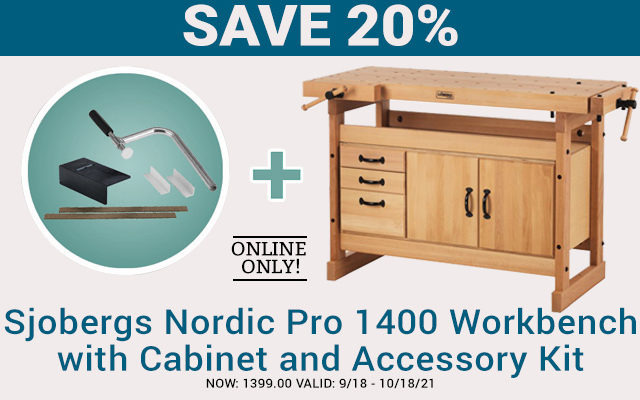 20% off Sjobergs Nordic Pro 1400 Workbench with Cabinet and Accessory Kit, online only through 10/18