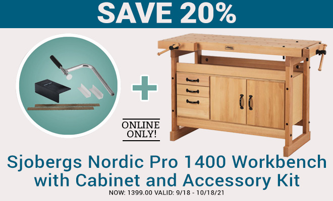 20% off Sjobergs Nordic Pro 1400 Workbench with Cabinet and Accessory Kit, online only through 10/18