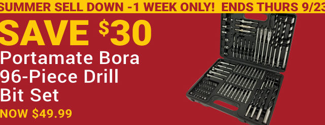$30 off Portamate Bora 96-Pc Drill Bit Set - Ends 9/23