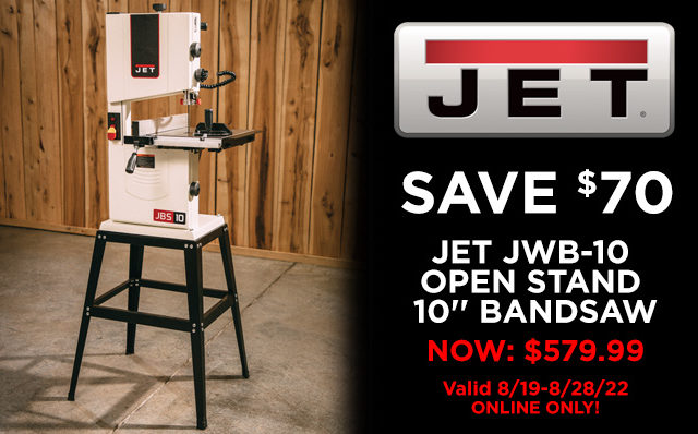 JET JWB-10 Open Stand 10-inch Bandsaw - $579.99 through 8/28
