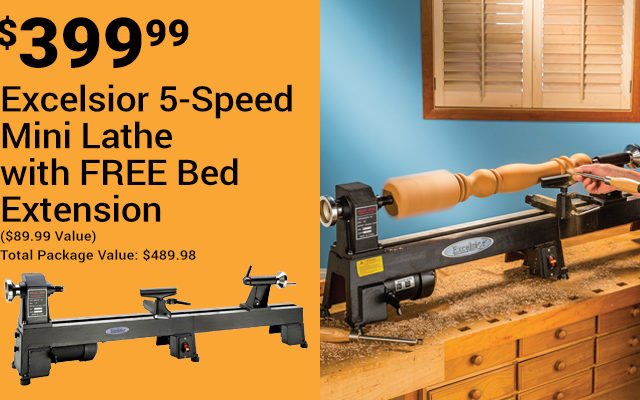 Excelsior 5-Speed Mini Lathe - Free Bed Extension ($89.99 Value)