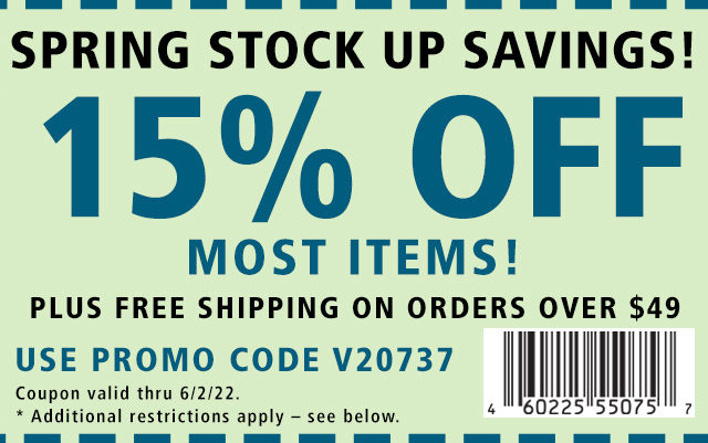 15% Off Most Items with Coupon Code V20737
