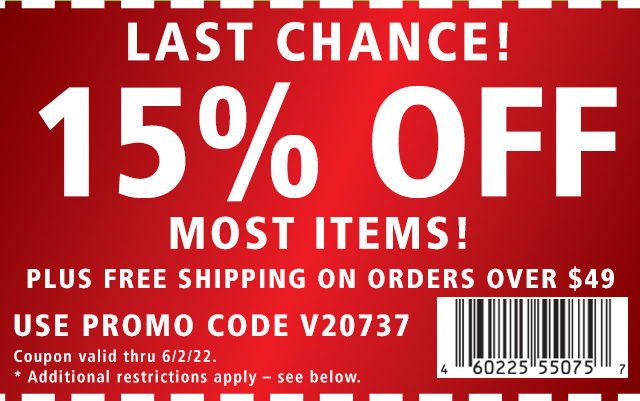 Last Chance - 15% off Most Items with Coupon Code V20737