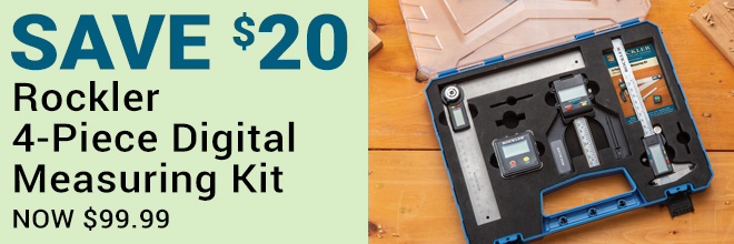 Save $20 on Rockler 4-Piece Digital Measuring Kit