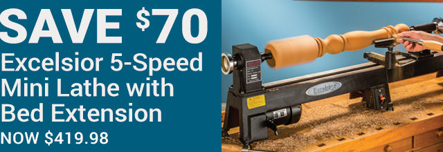 Save $70 on Excelsior 5-Speed Mini Lathe with Bed Extension