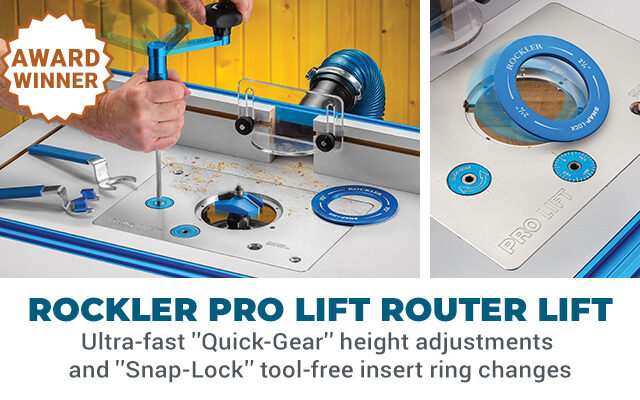 Rockler-Pro Lift Router Lift with fast height adjustment and tool-free ring changes