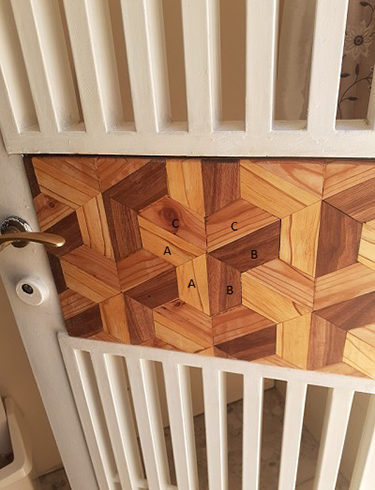 3D Door panel with pieces marked