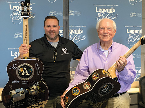 Astronaut Dave Scott posing with guitar