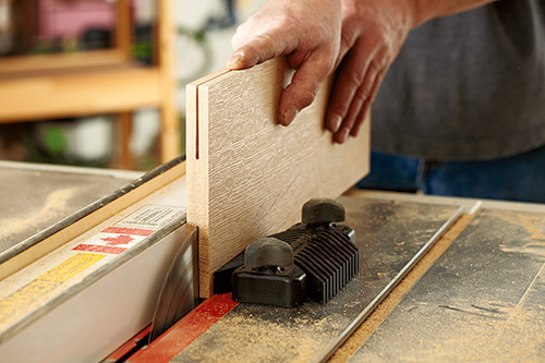 Resawing Arts and Crafts blanket chest panels with a thin kerf blade in a table saw