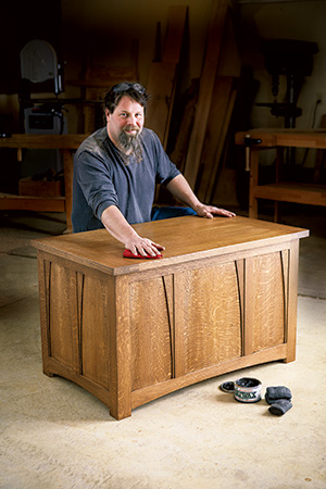 Frank Grant with a completed and finished Arts and Crafts blanket chest