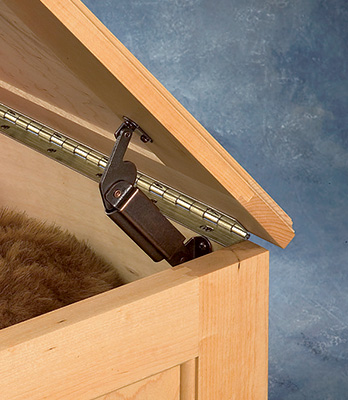 Lid-Stay Torsion hinge in action on a blanket chest