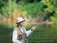 Using a bamboo fishing rod