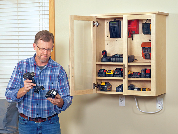 Chris Marshall's workshop battery charging cabinet