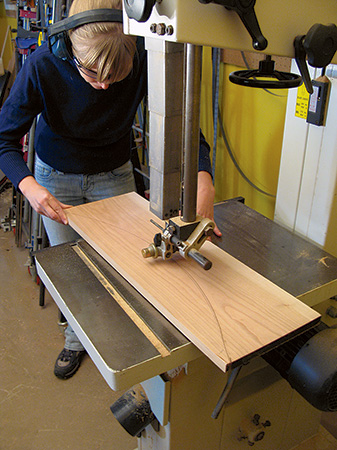 Using band saw to cut out curved pieces for desk edge banding
