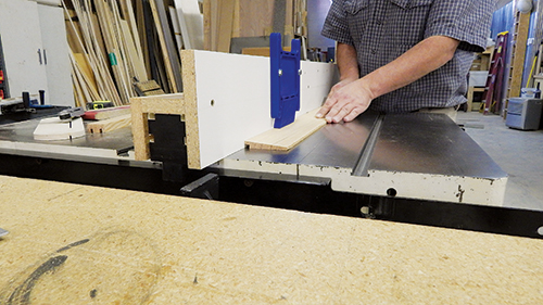 Trim the bottom edges at the table saw to square them up again, then rabbet them to form lap joints with a dado blade tipped to 85˚.