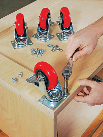 Tightening caster screws with a socket wrench