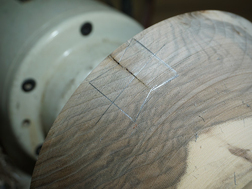 Pencil marks laying out the location of inlay installation
