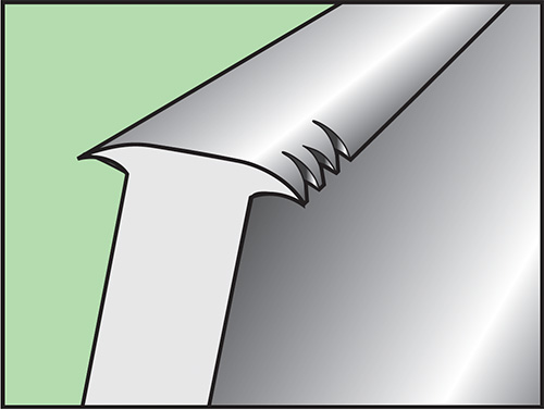 Drawing of damaged card scraper edge from over burnishing