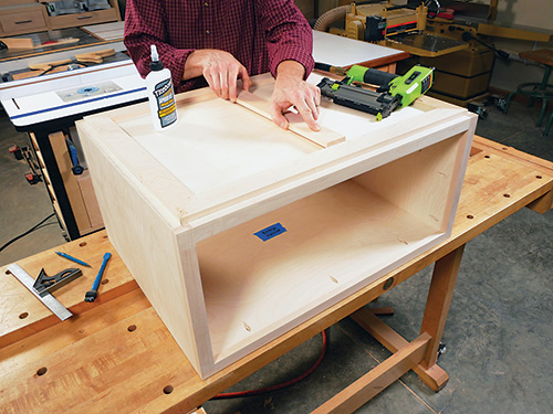 Gluing subframe pieces under coffee table carcass