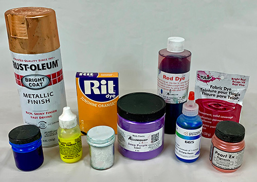 Examples of some common dyes and colorants for casting material
