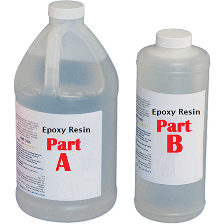 Bottles of two stage epoxy resin mix