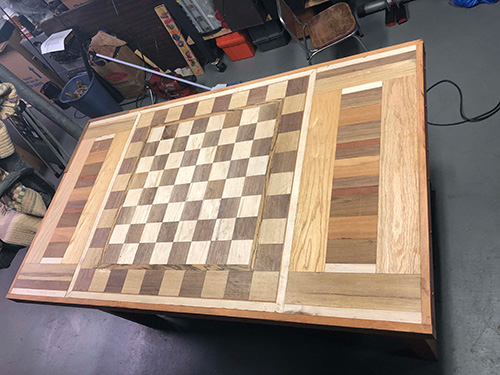 Unfinished checkerboard benchtop assembled