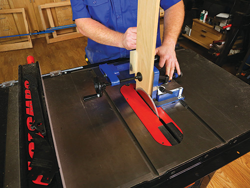 Using table saw jig to complete panel cuts