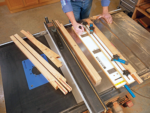 Using jig to cut tapers in cabinet legs