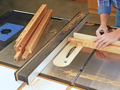 Cutting tenons for cabinet legs on table saw