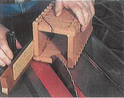 Cutting birdhouse body at a 45 degree angle at table saw