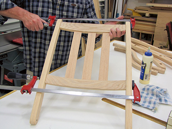 Clamping backrest assembly for Civil War-era chair