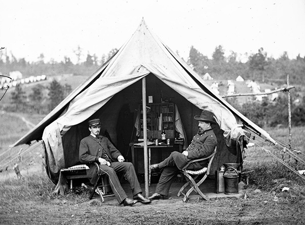 Historic photo of civil war officers in a tent