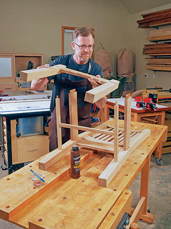 Using hide glue to assemble full framework of cloud lift dining chair