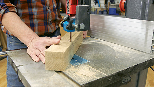 Cutting table legs to shape with a band saw