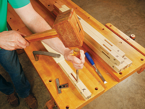 Chiseling mortises into envelope table legs