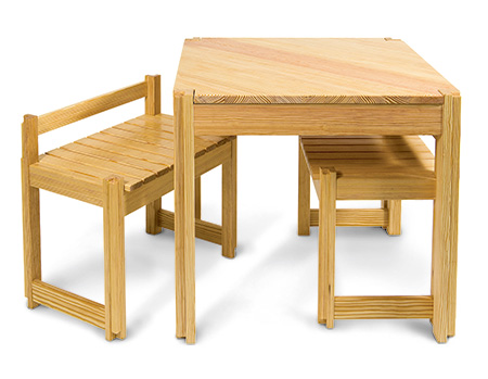 Complete constructed and finished compact table and bench set