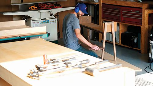 Dry-fitting table part dadoes before glue-up