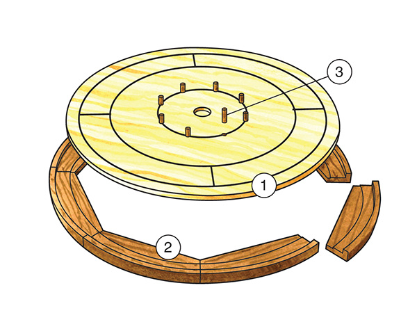 Crokinole board exploded view