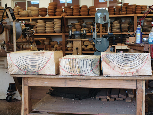 Three potential bowl blanks cut from one log