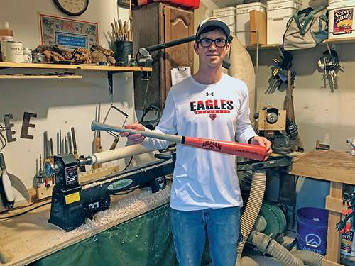 Dan Little with turned and painted baseball bat