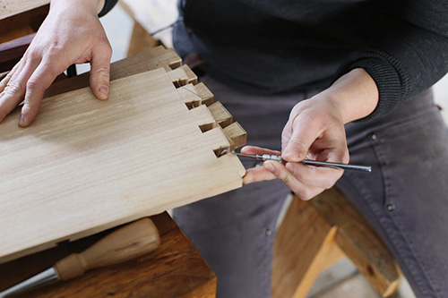 Final waste clean-up for whiskey cabinet dovetail joints