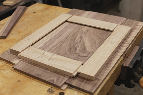Door framework for dovetailed whiskey cabinet project