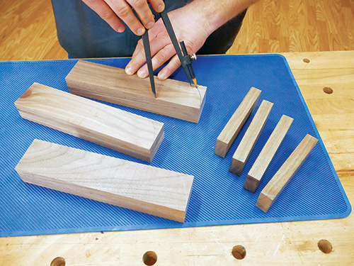 Marking contour cuts on knife blocks with compass