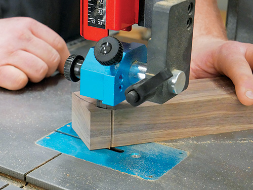 Using band saw to round off knife storage blanks